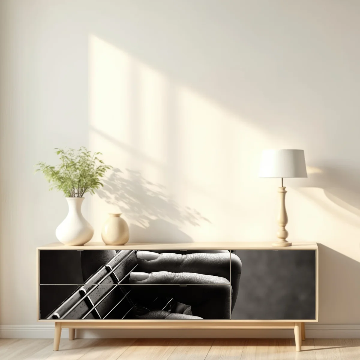 Repositionierbarer Aufkleber nahaufnahme der hand auf dem griffbrett Repositionierbarer Aufkleber nahaufnahme der hand auf dem griffbrett