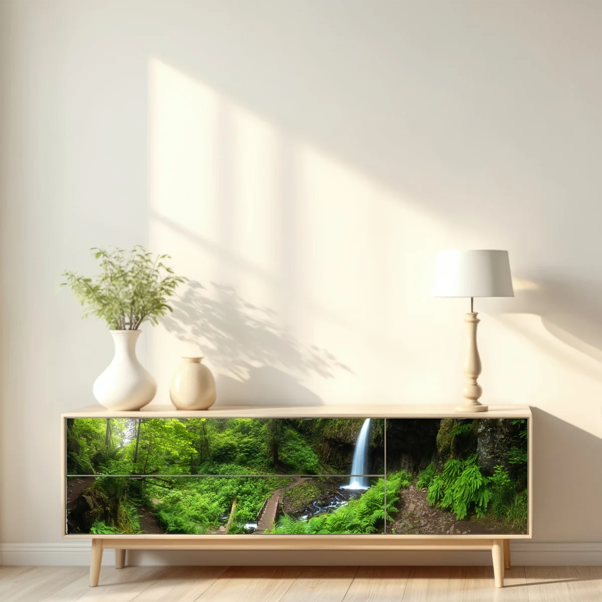 Repositionierbarer Aufkleber üppiger waldwasserfall panorama Repositionierbarer Aufkleber üppiger waldwasserfall panorama