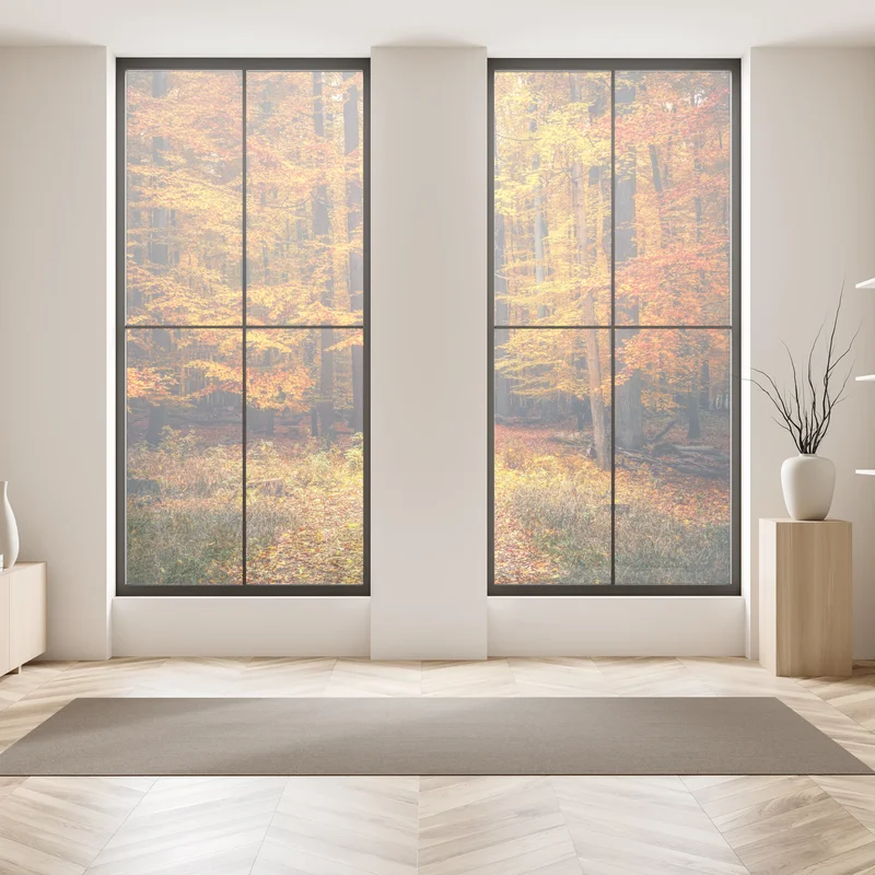 Fensteraufkleber herbstlicher waldpfad mit goldenen blättern Fensteraufkleber herbstlicher waldpfad mit goldenen blättern