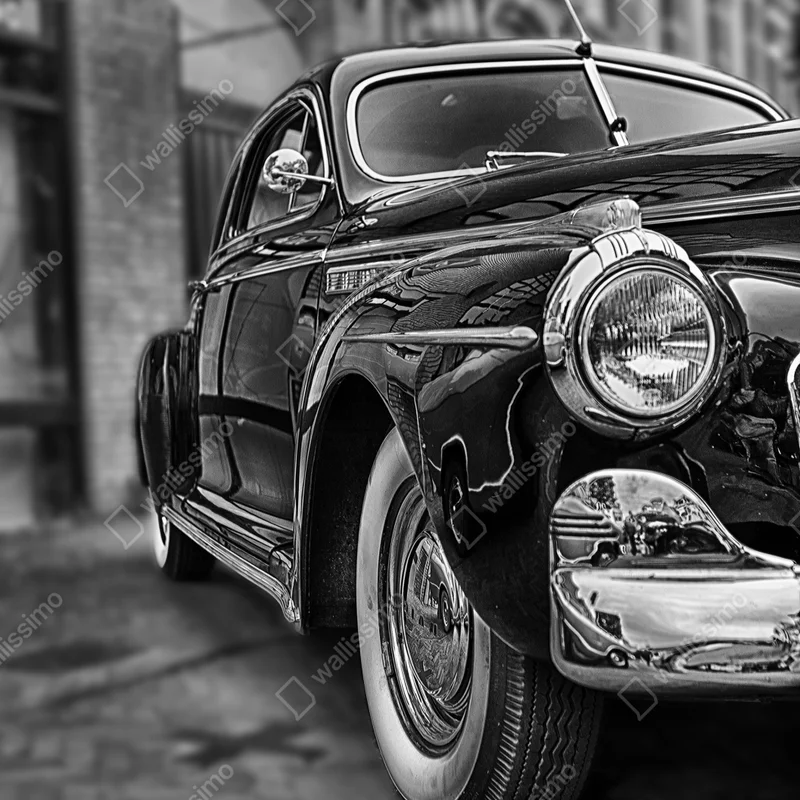 Poster vintage klassisches auto auf kopfsteinpflaster Poster vintage klassisches auto auf kopfsteinpflaster