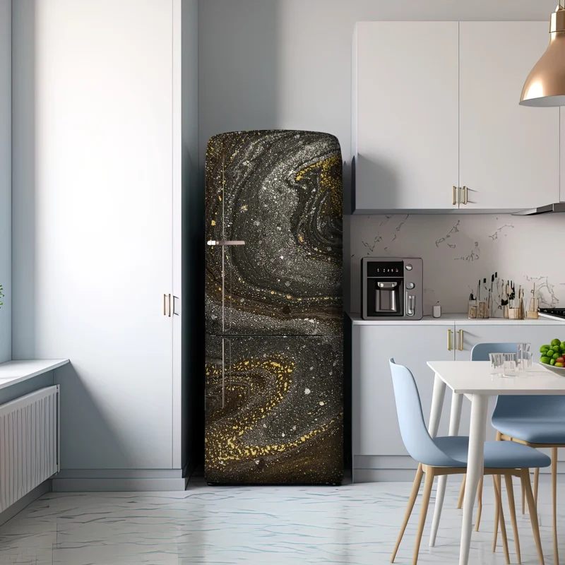 Kühlschrankaufkleber gold-schwarzer marmorwirbel