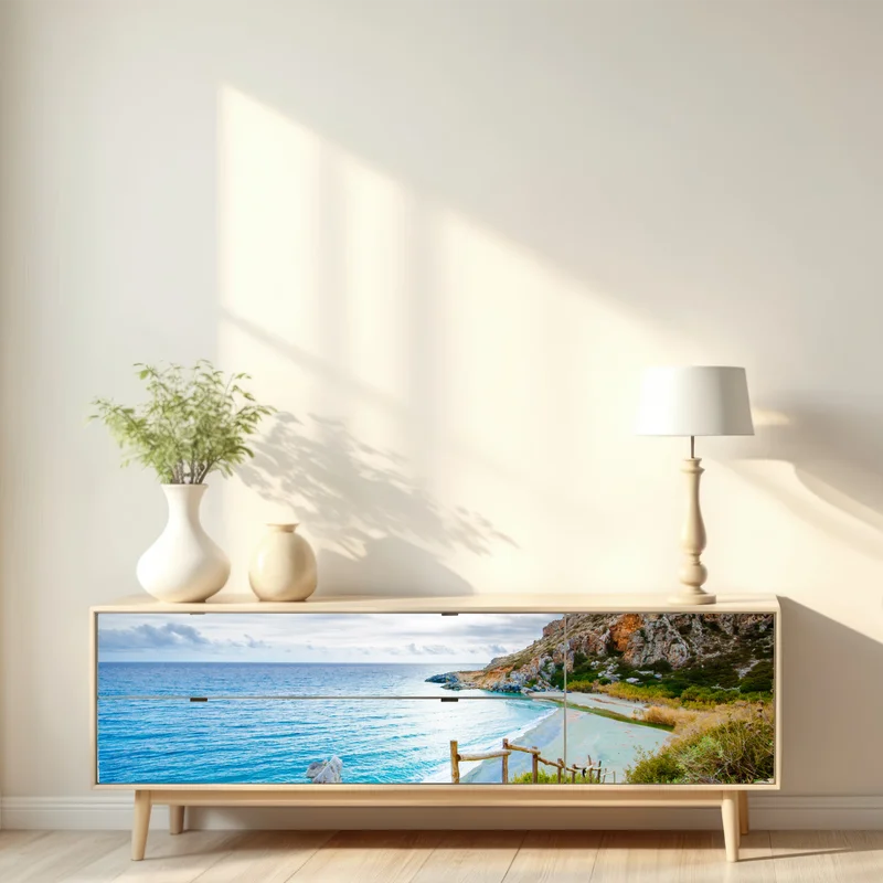 Repositionierbarer Aufkleber ruhige türkisfarbene bucht mit küstenpfad Repositionierbarer Aufkleber ruhige türkisfarbene bucht mit küstenpfad