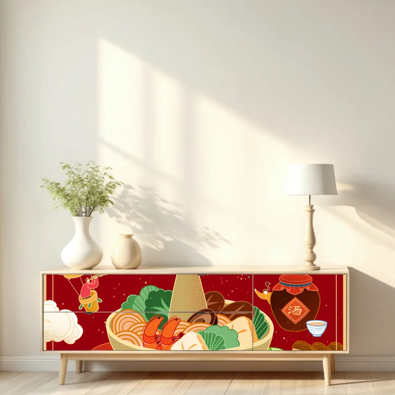 Repositionierbarer Aufkleber illustration des gemeinsamen essens zum Chinesischen Neujahr