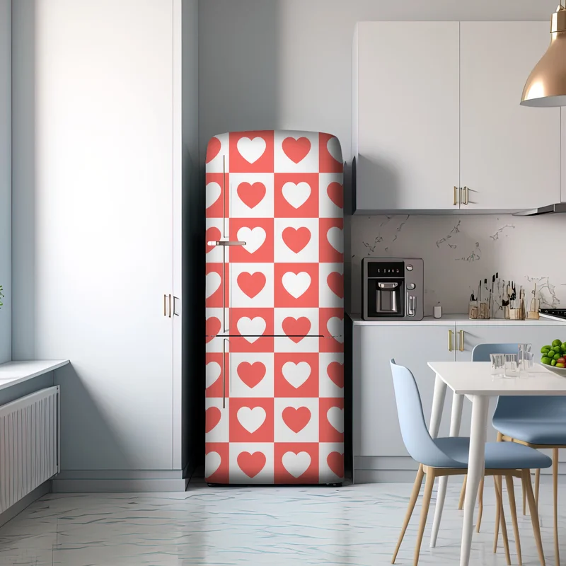 Kühlschrankaufkleber rosa herzen schachbrettmuster