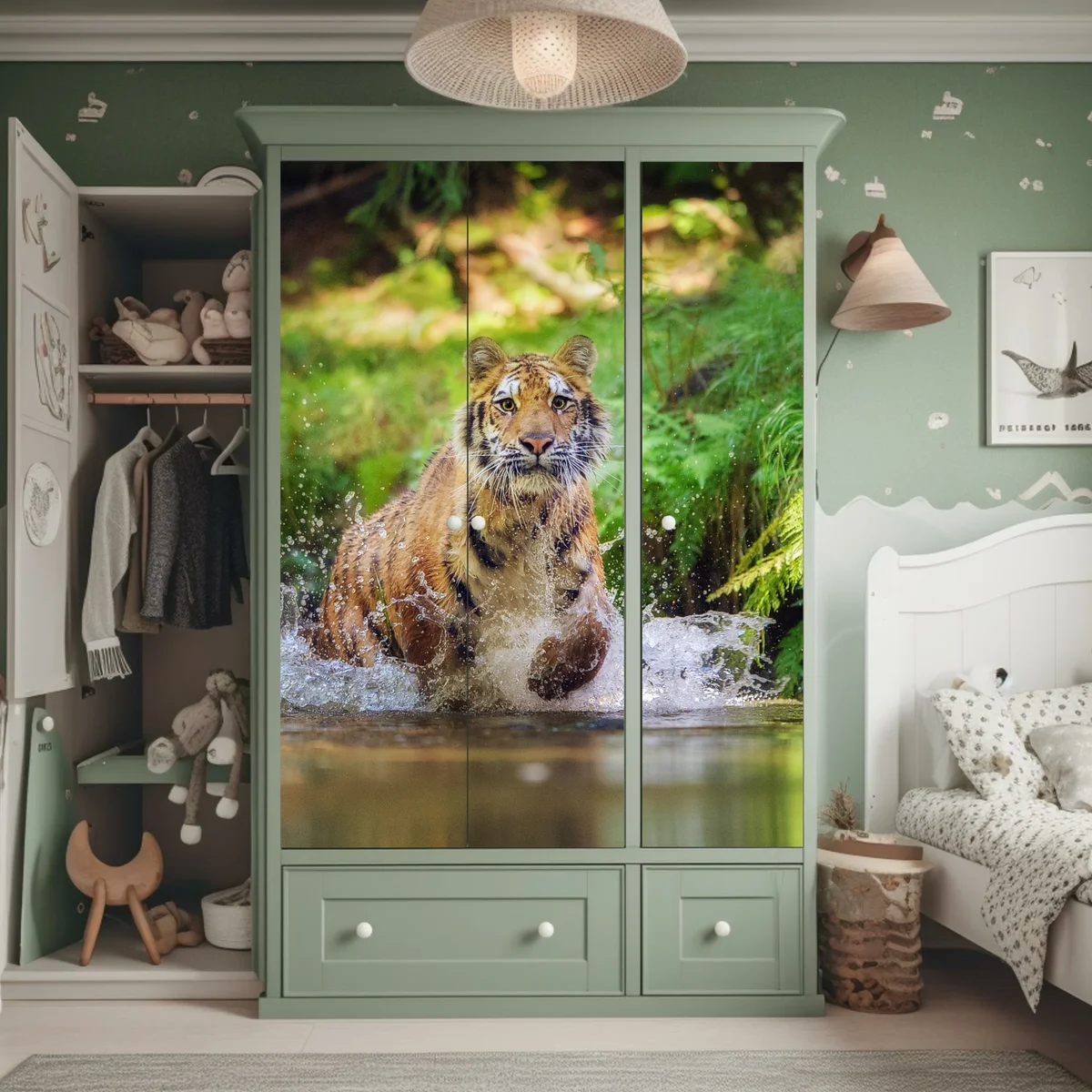 Schrankaufkleber majestätischer tiger im waldbach Schrankaufkleber majestätischer tiger im waldbach