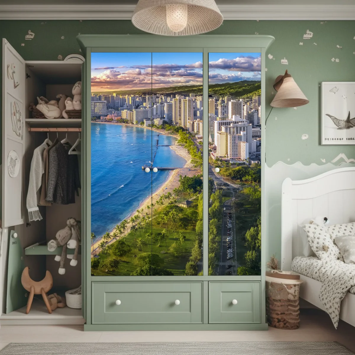 Schrankaufkleber skyline einer küstenstadt bei sonnenuntergang Schrankaufkleber skyline einer küstenstadt bei sonnenuntergang