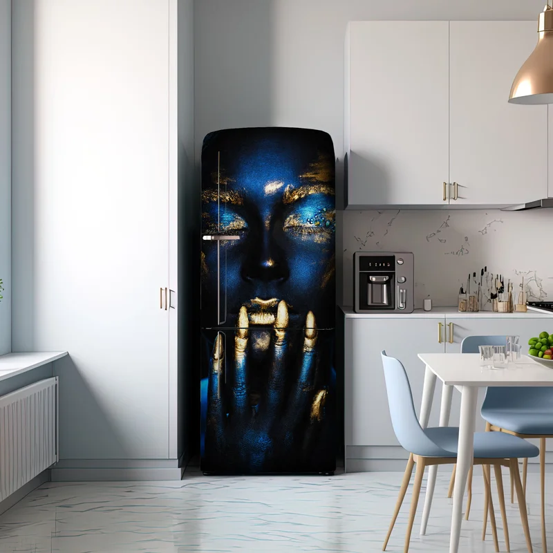 Kühlschrankaufkleber mystisches porträt in blau und gold