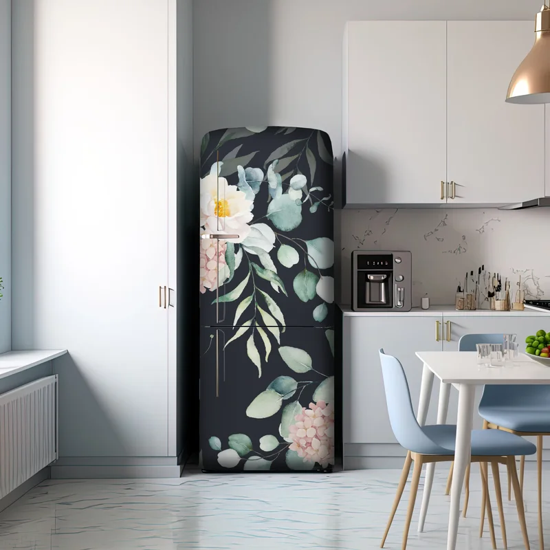 Kühlschrankaufkleber elegantes aquarell-blumenmuster auf dunklem hintergrund