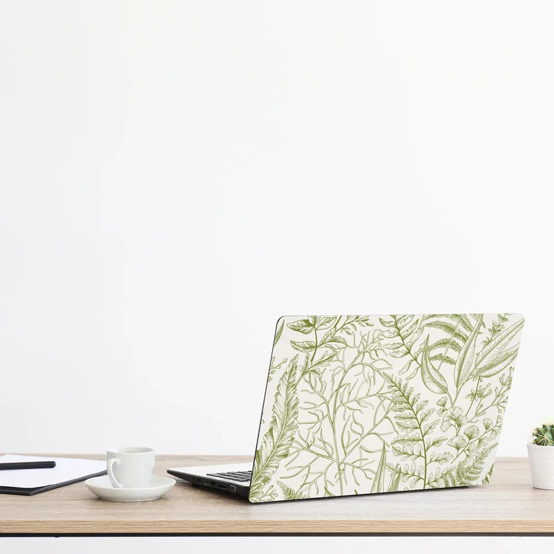 Laptop-Aufkleber handgezeichnetes grünes blättermotiv