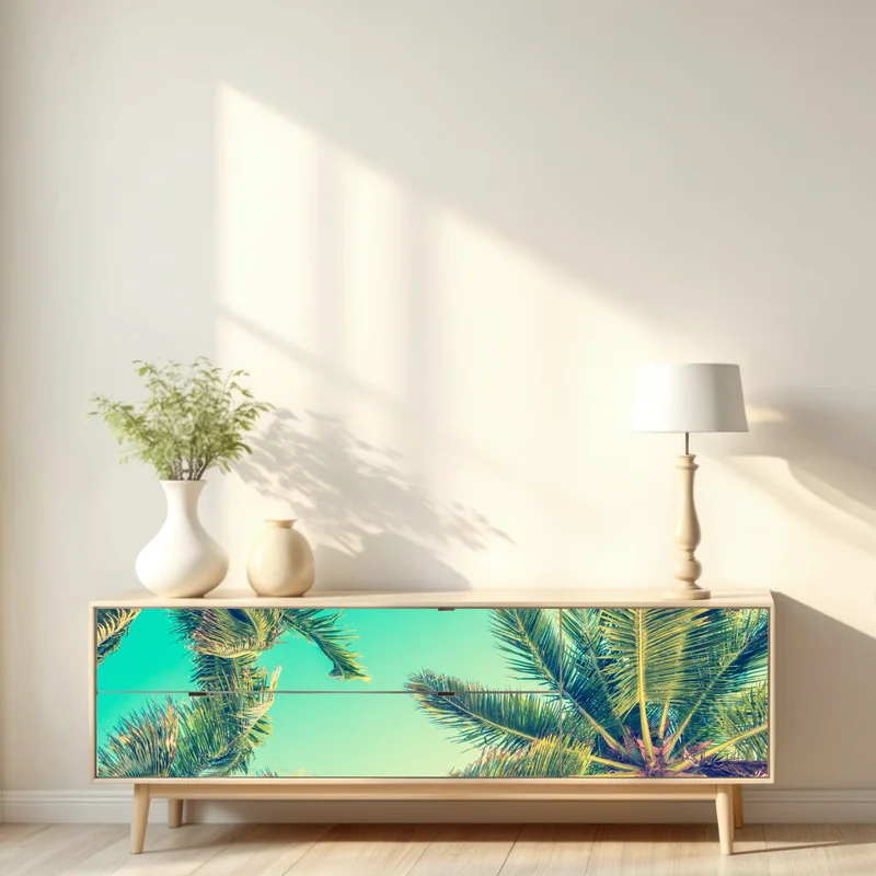 Repositionierbarer Aufkleber vintage türkis palmenhimmel