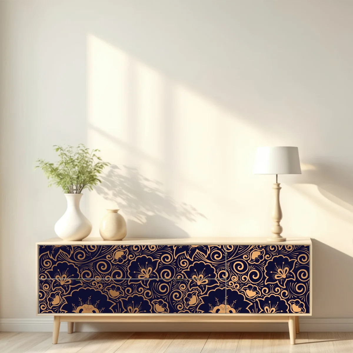 Repositionierbarer Aufkleber luxuriöses goldenes blumenmuster auf dunklem hintergrund Repositionierbarer Aufkleber luxuriöses goldenes blumenmuster auf dunklem hintergrund