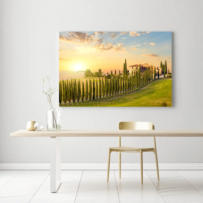 Leinwandbild Toskana sonnenuntergang zypressenallee Leinwandbild Toskana sonnenuntergang zypressenallee