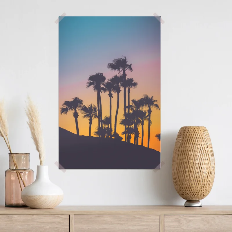 Poster retro tropische palmen bei sonnenuntergang Poster retro tropische palmen bei sonnenuntergang