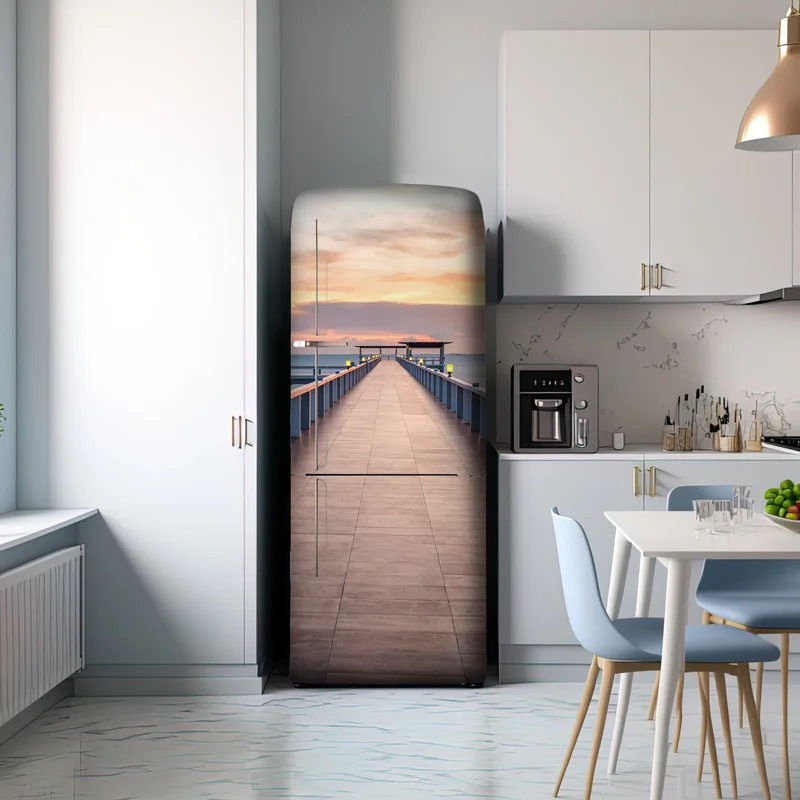 Kühlschrankaufkleber seebrücke bei sonnenuntergang