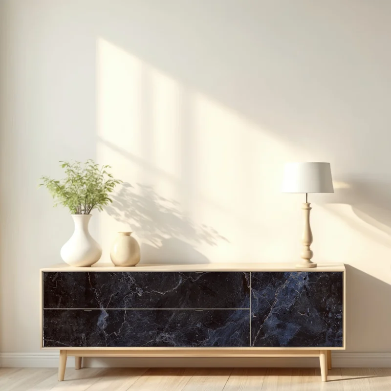 Repositionierbarer Aufkleber dunkle marmortextur mit blauen adern