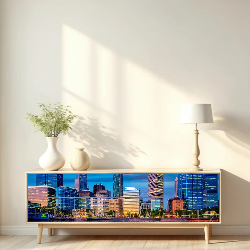 Repositionierbarer Aufkleber Perth skyline bei sonnenuntergang