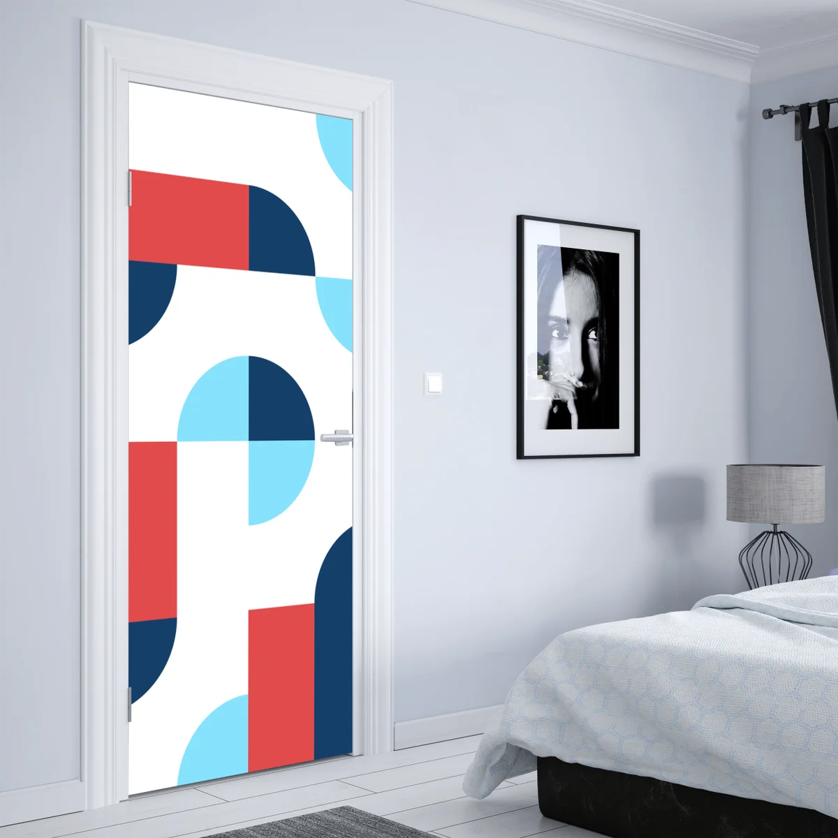 Türaufkleber mutiges geometrisches muster in dunkelblau und koralle Türaufkleber mutiges geometrisches muster in dunkelblau und koralle