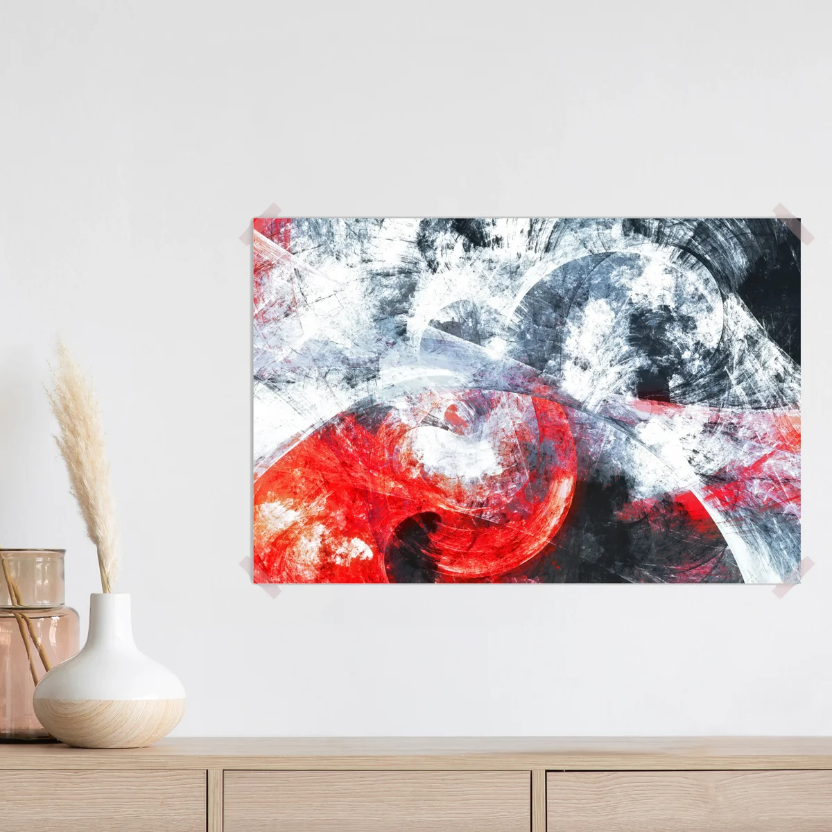 Poster dynamische rote und weiße abstrakte komposition Poster dynamische rote und weiße abstrakte komposition