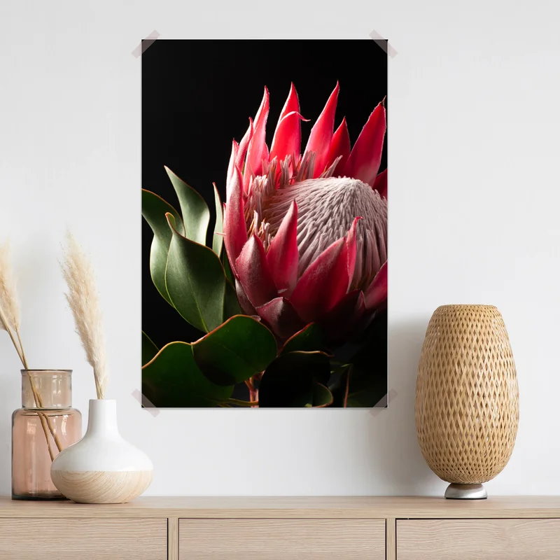 Poster rosa protea auf schwarzem hintergrund • Poster bei Wallnifity® Poster rosa protea auf schwarzem hintergrund • Poster bei Wallnifity®