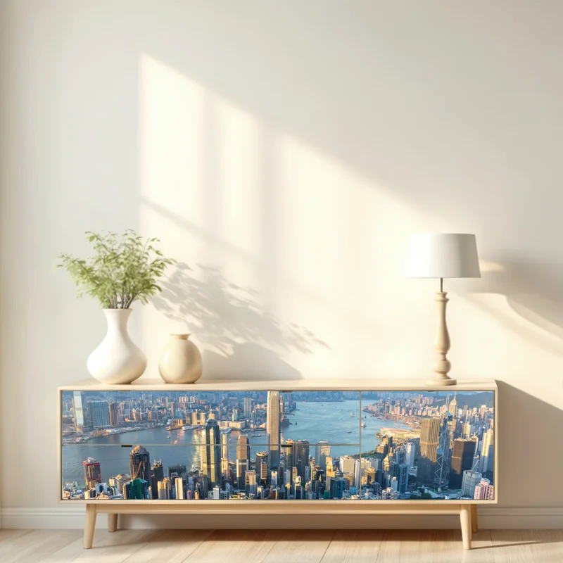 Repositionierbarer Aufkleber panorama von Hongkong bei sonnenuntergang Repositionierbarer Aufkleber panorama von Hongkong bei sonnenuntergang