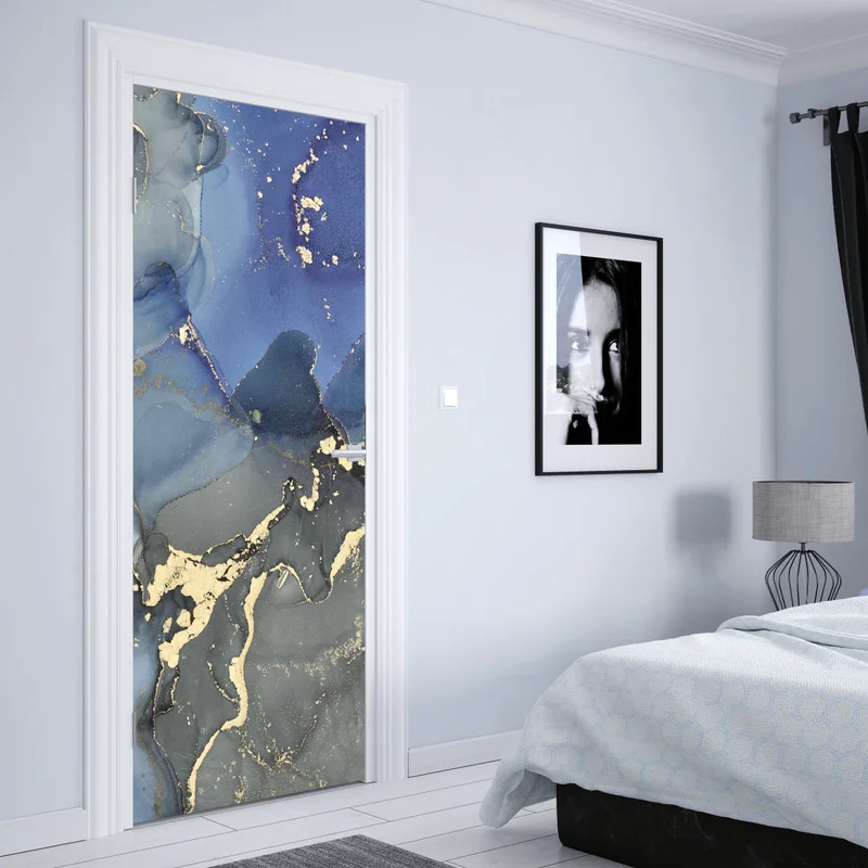 Türaufkleber luxuriöse blau-goldene abstraktion