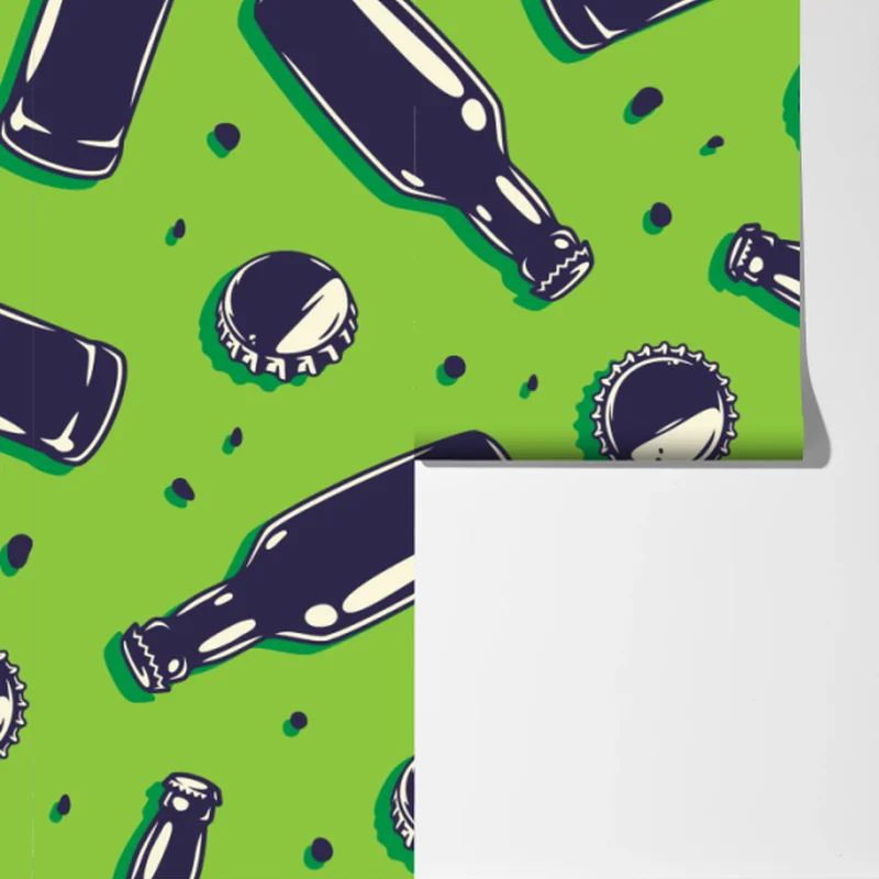 Fototapeta wzór butelek piwa w stylu pop art na zielonym tle Fototapeta wzór butelek piwa w stylu pop art na zielonym tle