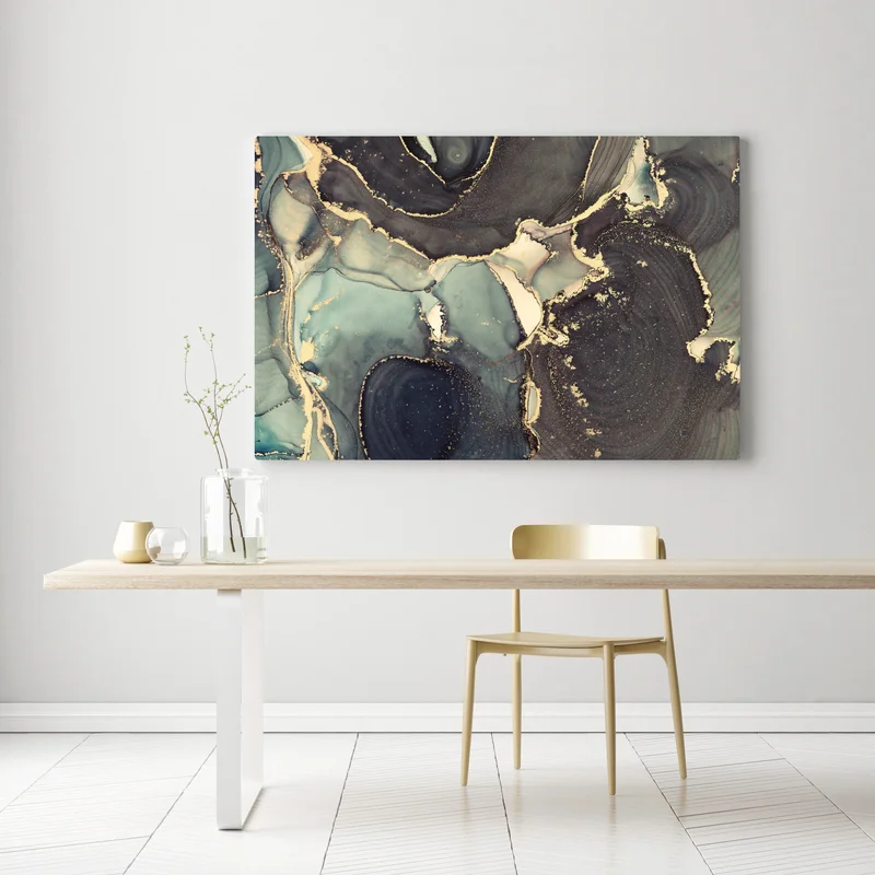 Leinwandbild türkis und gold abstrakte fließmalerei Leinwandbild türkis und gold abstrakte fließmalerei