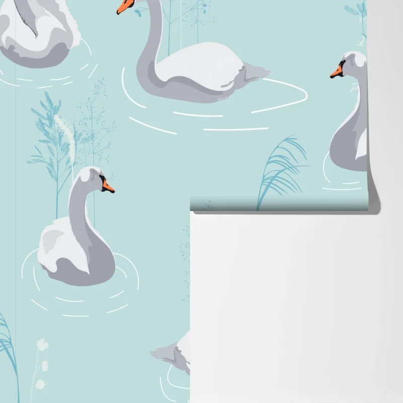Fototapete sanfte schwäne auf türkisfarbenem teich Fototapete sanfte schwäne auf türkisfarbenem teich