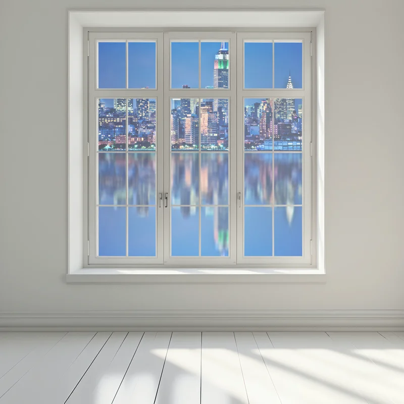 Fensteraufkleber New York skyline bei nacht mit spiegelung Fensteraufkleber New York skyline bei nacht mit spiegelung