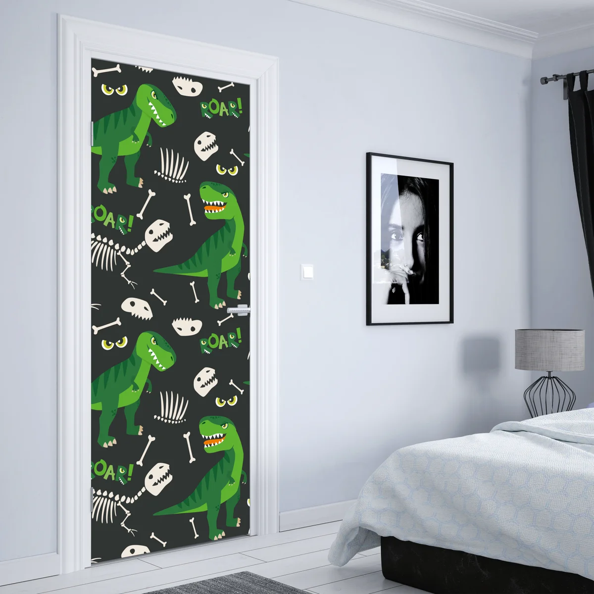 Türaufkleber verspieltes grünes t-rex muster Türaufkleber verspieltes grünes t-rex muster