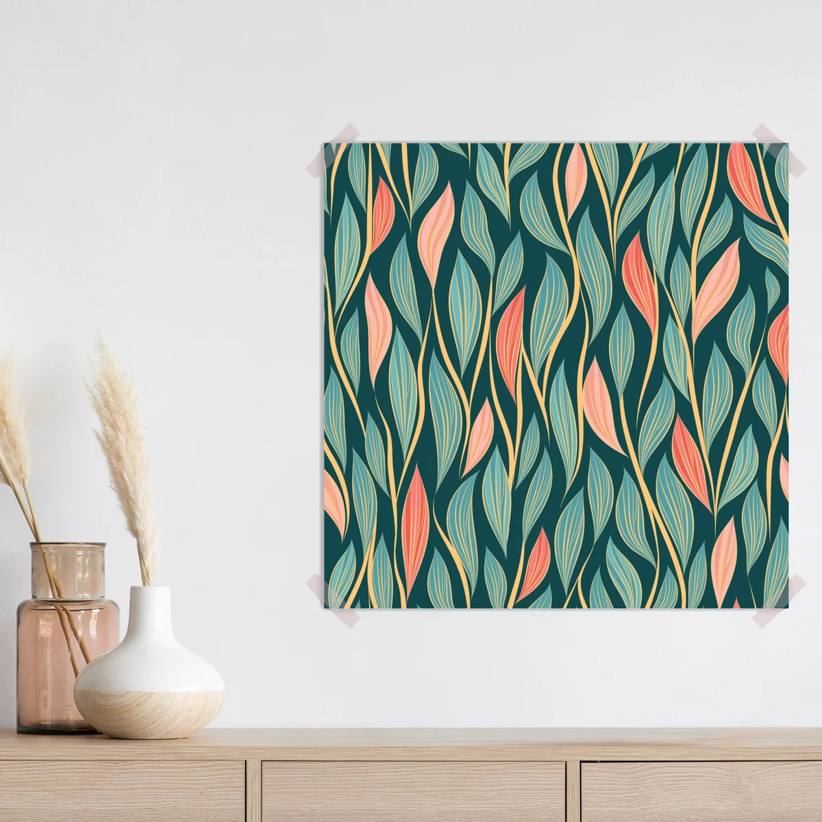 Poster botanisches blattmuster in türkis und koralle Poster botanisches blattmuster in türkis und koralle