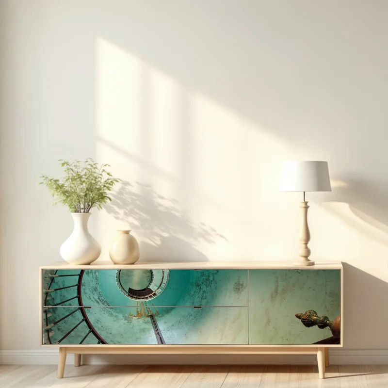 Repositionierbarer Aufkleber türkise spiraltreppe in historischem treppenhaus