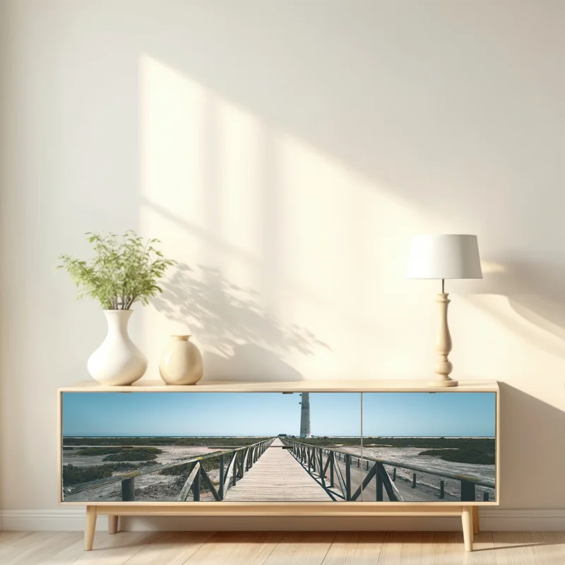 Repositionierbarer Aufkleber leuchtturm am ende des stegs