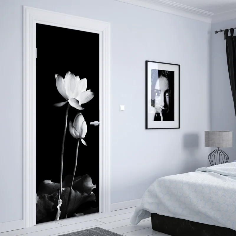 Türaufkleber weißer lotus in monochrom Türaufkleber weißer lotus in monochrom