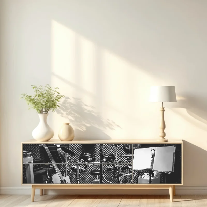 Repositionierbarer Aufkleber monochromes musikstudio