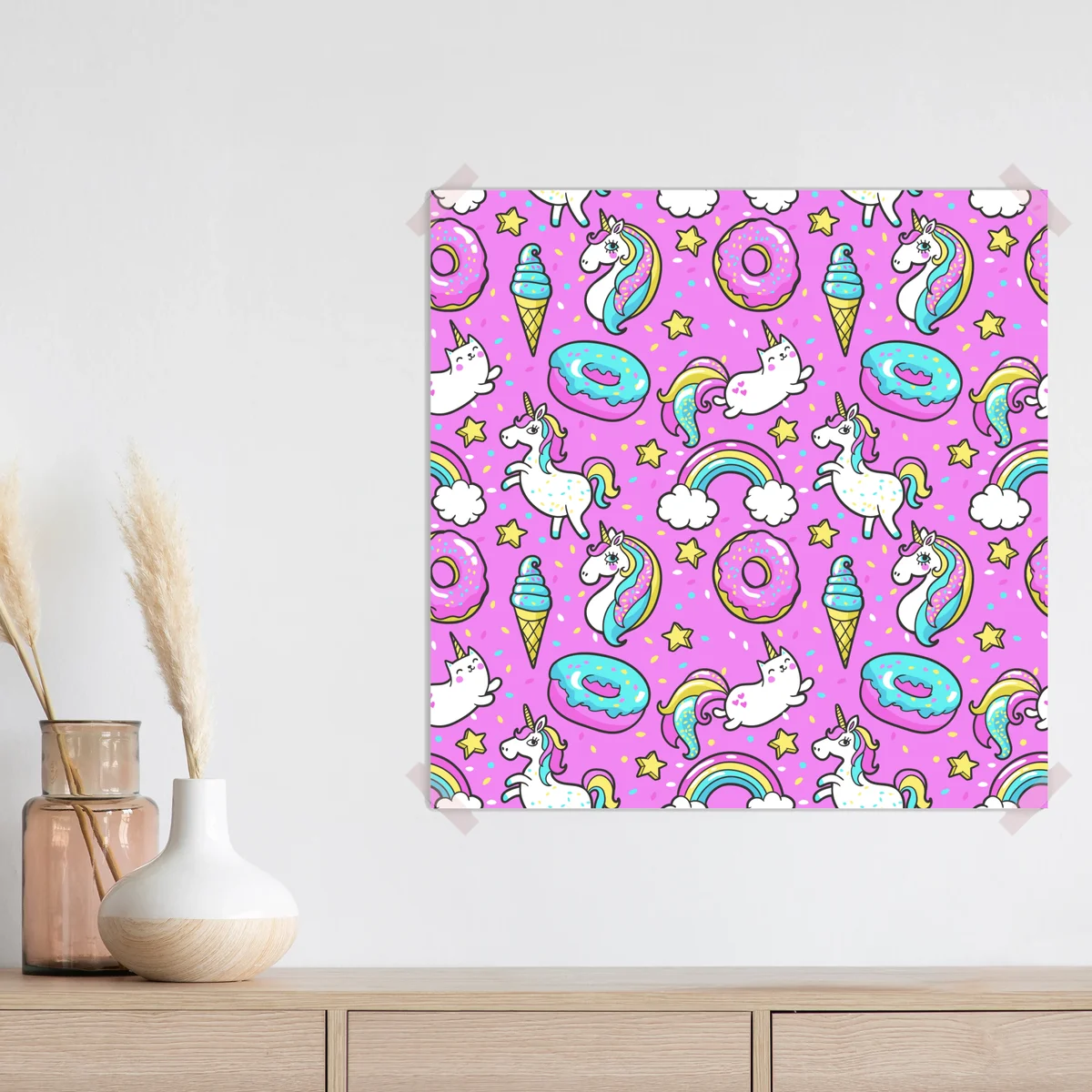 Poster pastell einhörner und süßigkeiten Poster pastell einhörner und süßigkeiten