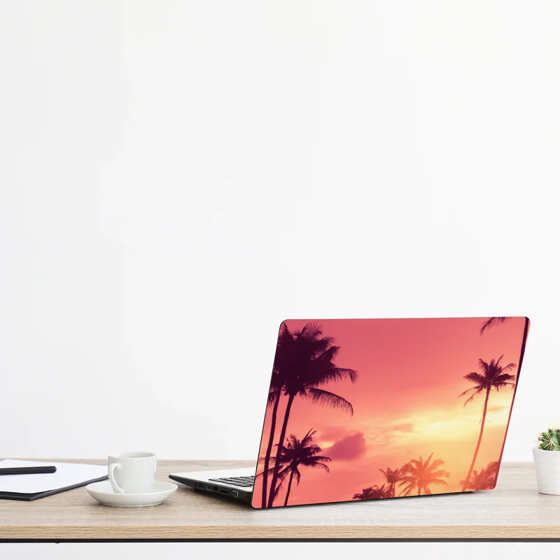Laptop-Aufkleber rosa tropischer sonnenuntergang mit palmen