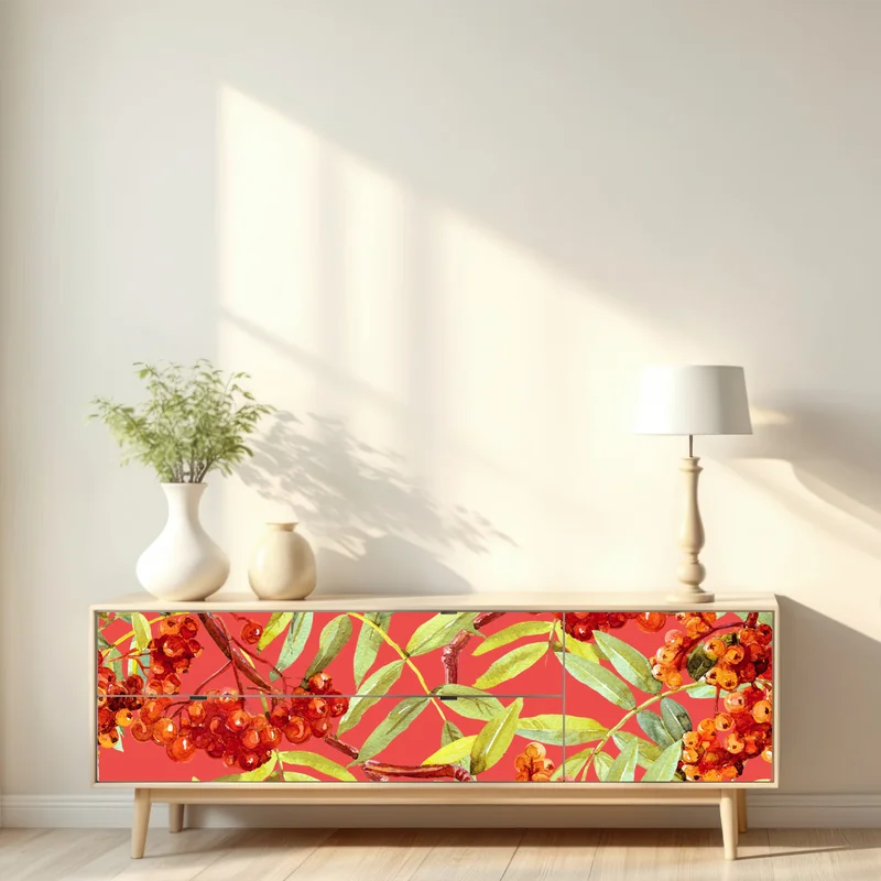 Repositionierbarer Aufkleber aquarellmuster mit vogelbeeren Repositionierbarer Aufkleber aquarellmuster mit vogelbeeren