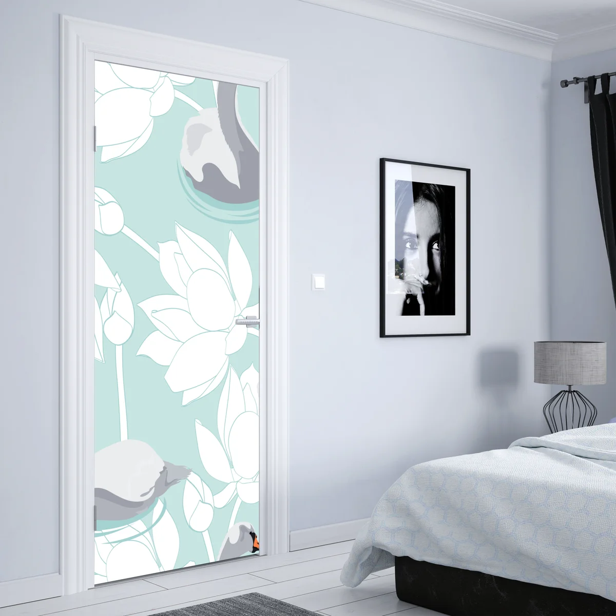 Türaufkleber sanfte schwäne und lotusblumen Türaufkleber sanfte schwäne und lotusblumen