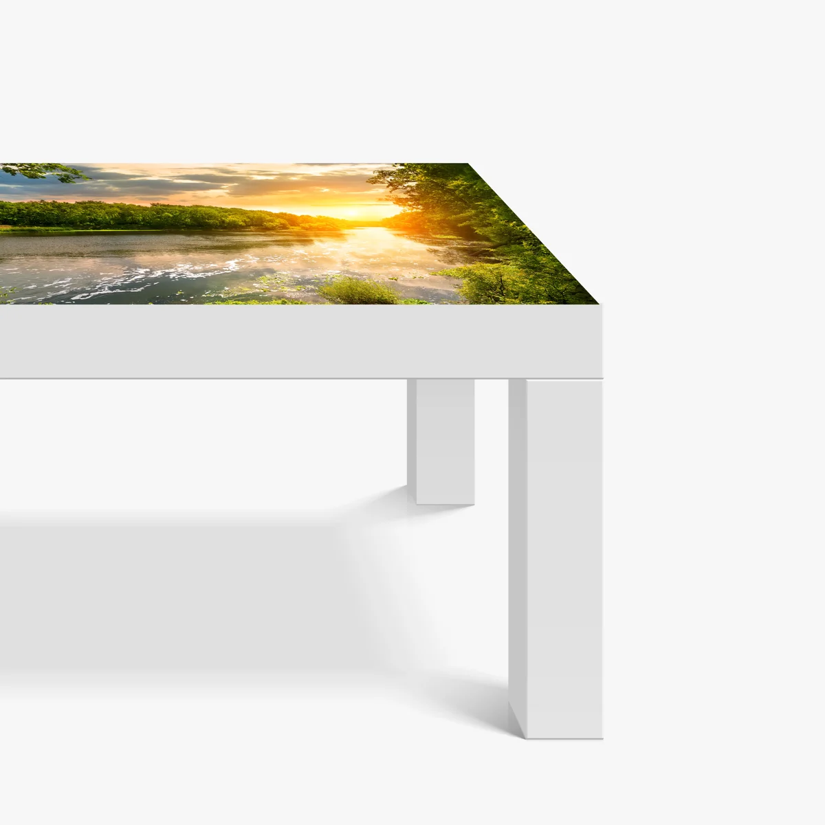 Tischaufkleber und Schreibtischaufkleber ruhiger sonnenuntergang am fluss im grünen wald Tischaufkleber und Schreibtischaufkleber ruhiger sonnenuntergang am fluss im grünen wald