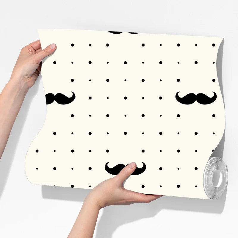 Fototapete schwarzes schnurrbart-muster auf beigem hintergrund Fototapete schwarzes schnurrbart-muster auf beigem hintergrund