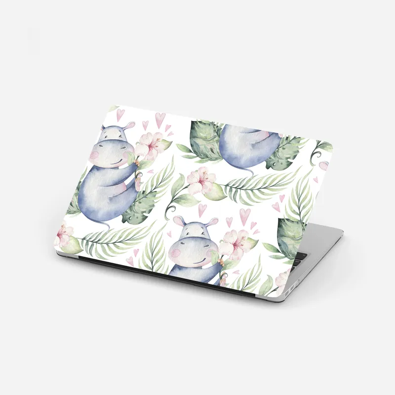 Laptop-Aufkleber verspielte aquarell-nilpferde für das kinderzimmer
