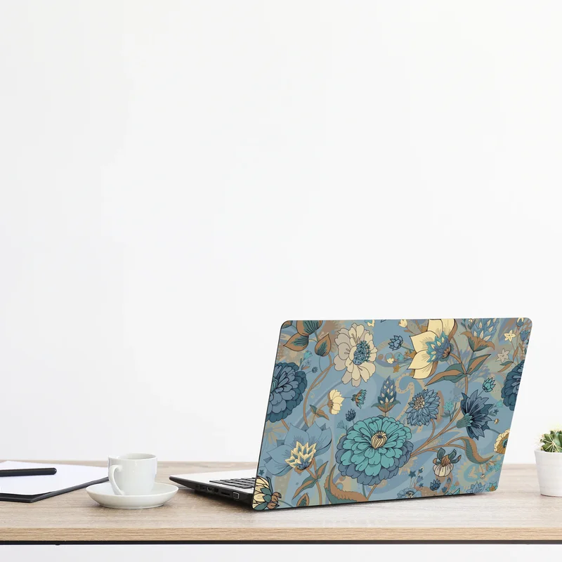 Laptop-Aufkleber vintage-blumenmuster in gedämpften blau- und beigetönen