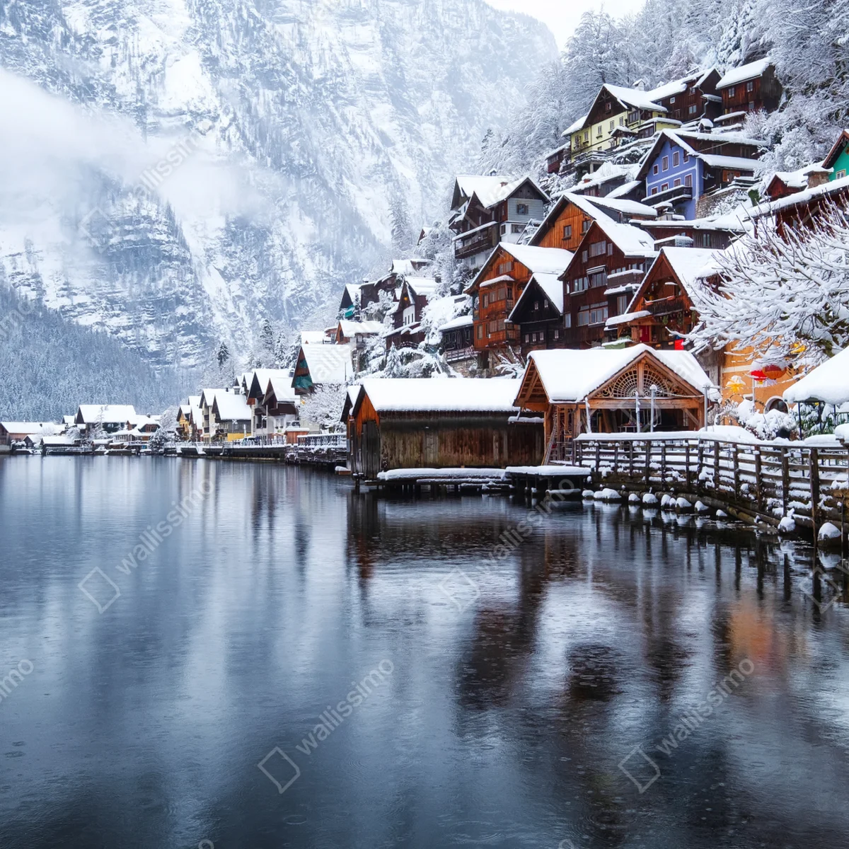 Fototapeta śnieżna wieś Hallstatt nad jeziorem Fototapeta śnieżna wieś Hallstatt nad jeziorem
