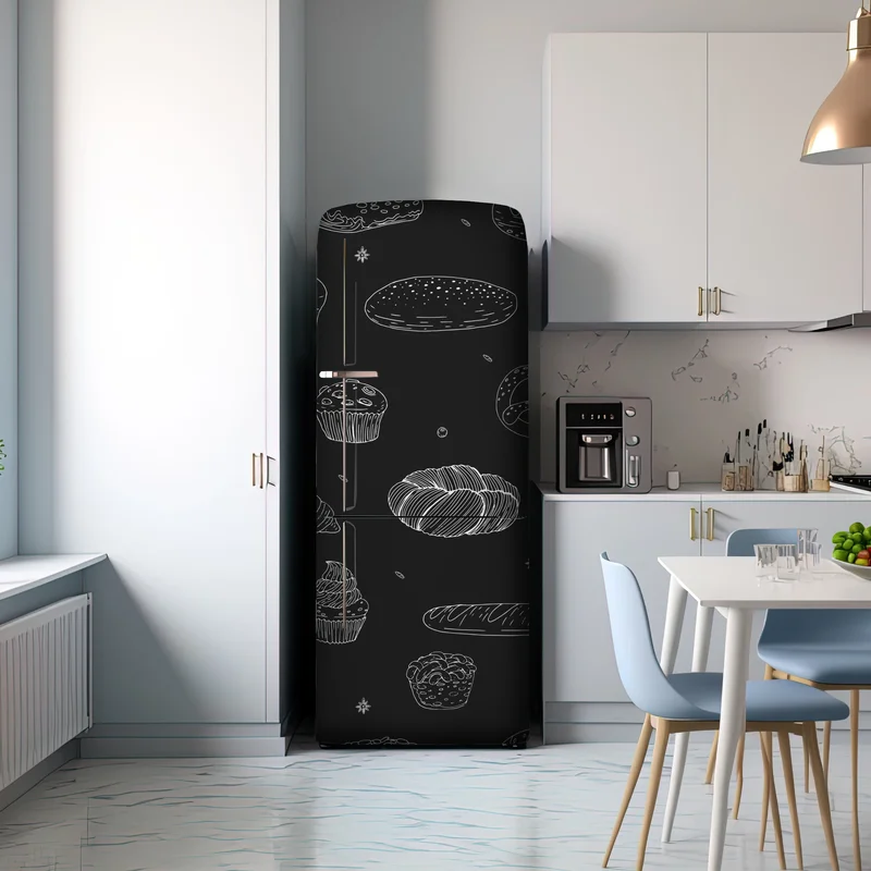 Kühlschrankaufkleber handgezeichnetes gebäckmuster auf dunklem hintergrund Kühlschrankaufkleber handgezeichnetes gebäckmuster auf dunklem hintergrund