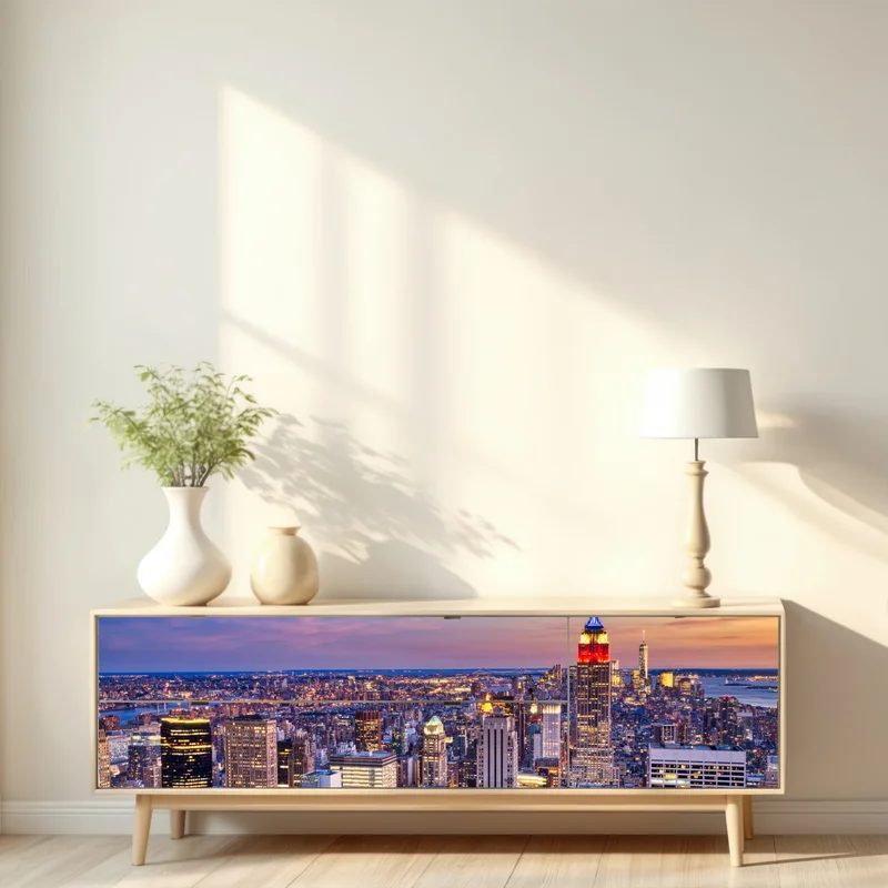 Repositionierbarer Aufkleber New York skyline bei dämmerung