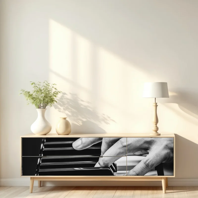 Repositionierbarer Aufkleber hände am klavier in bewegung Repositionierbarer Aufkleber hände am klavier in bewegung