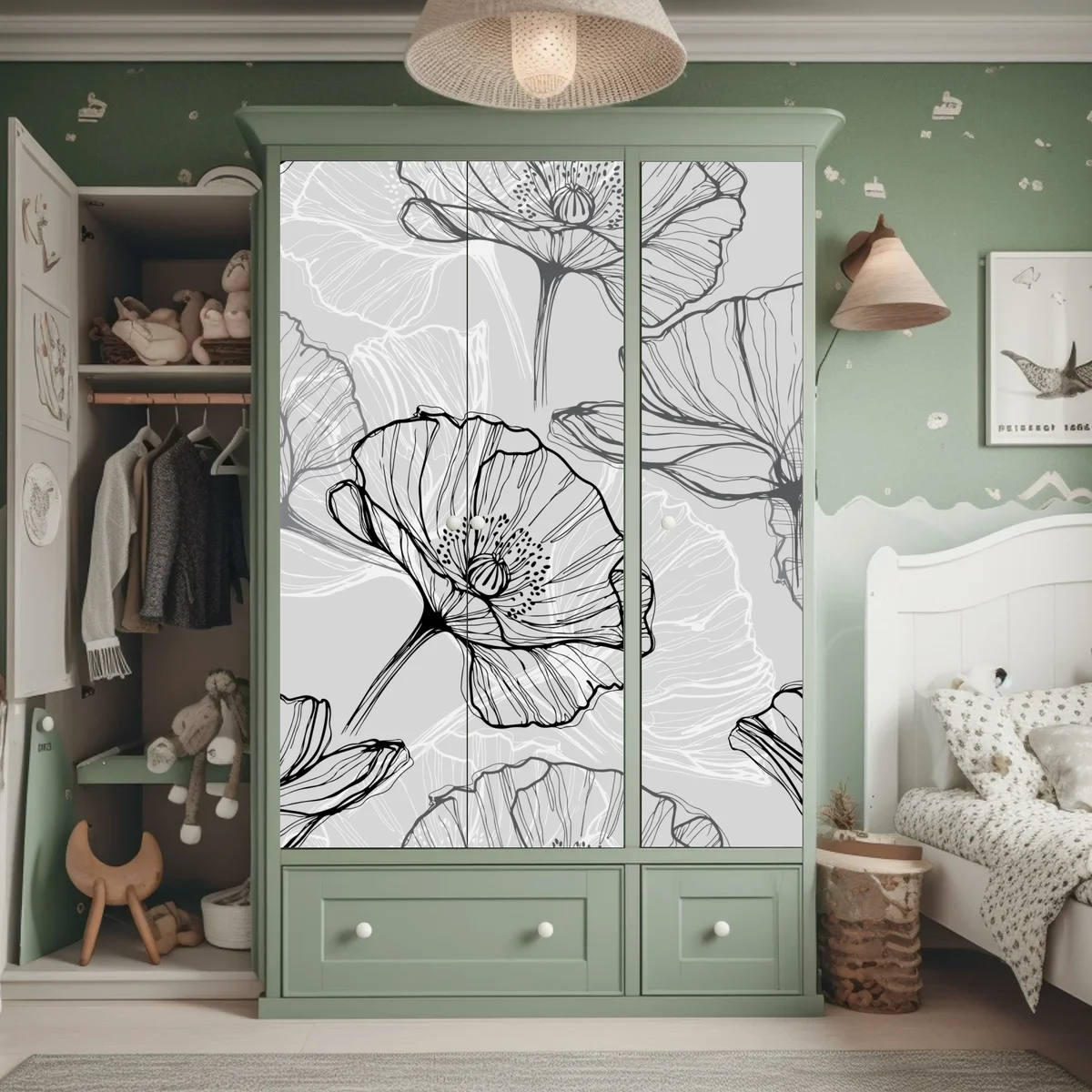 Schrankaufkleber zarter grauer mohn in linienzeichnung Schrankaufkleber zarter grauer mohn in linienzeichnung