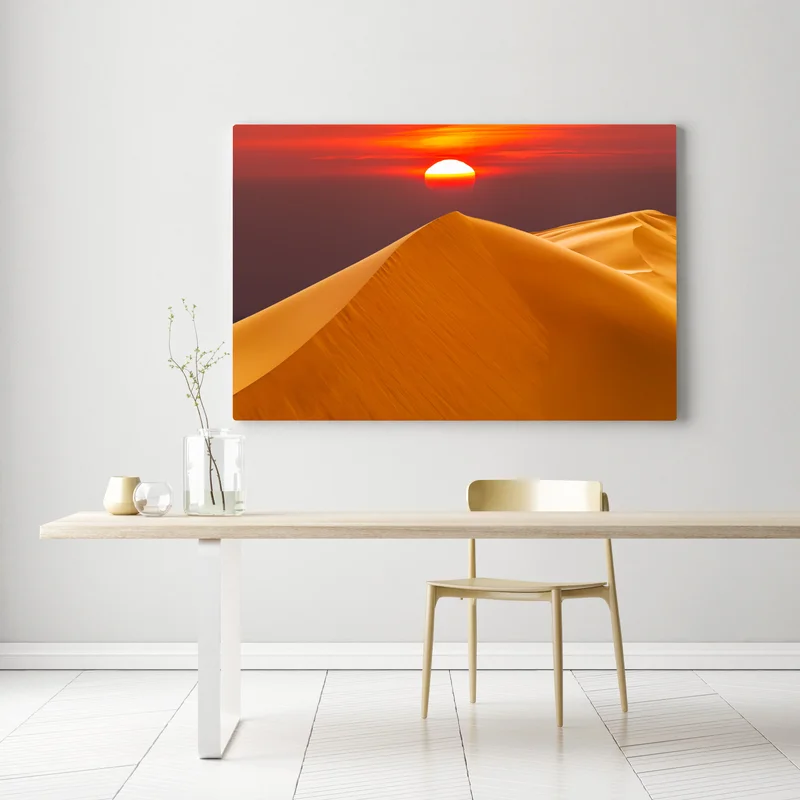 Leinwandbild goldener sonnenuntergang über sanddünen Leinwandbild goldener sonnenuntergang über sanddünen