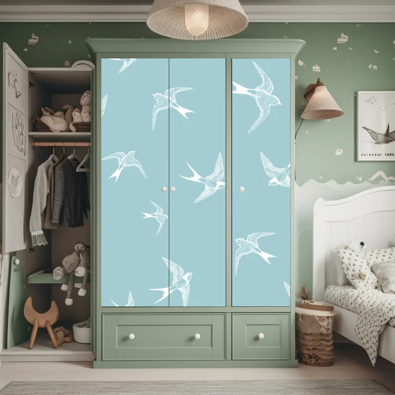 Schrankaufkleber pastell schwalben muster